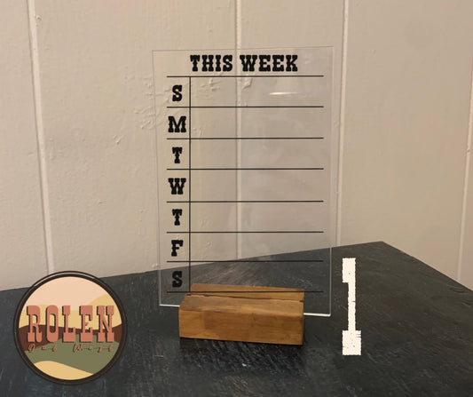 Weekly Agenda, Desktop Dry Erase Acrylic