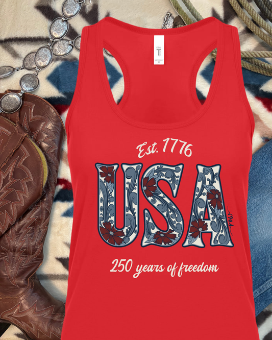 Tooled Floral USA Tank, 250 Anniversary