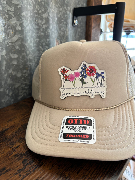 Grow Like Wildflowers Leather Patch Hats