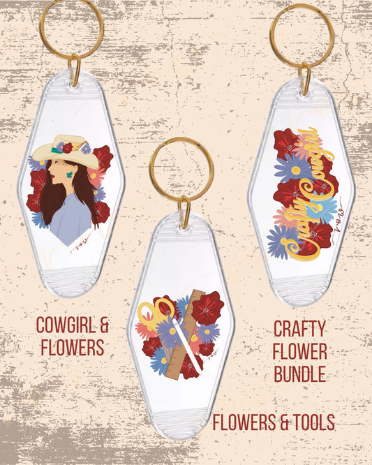 Crafty Cowgirl Acrylic Motel Keychains