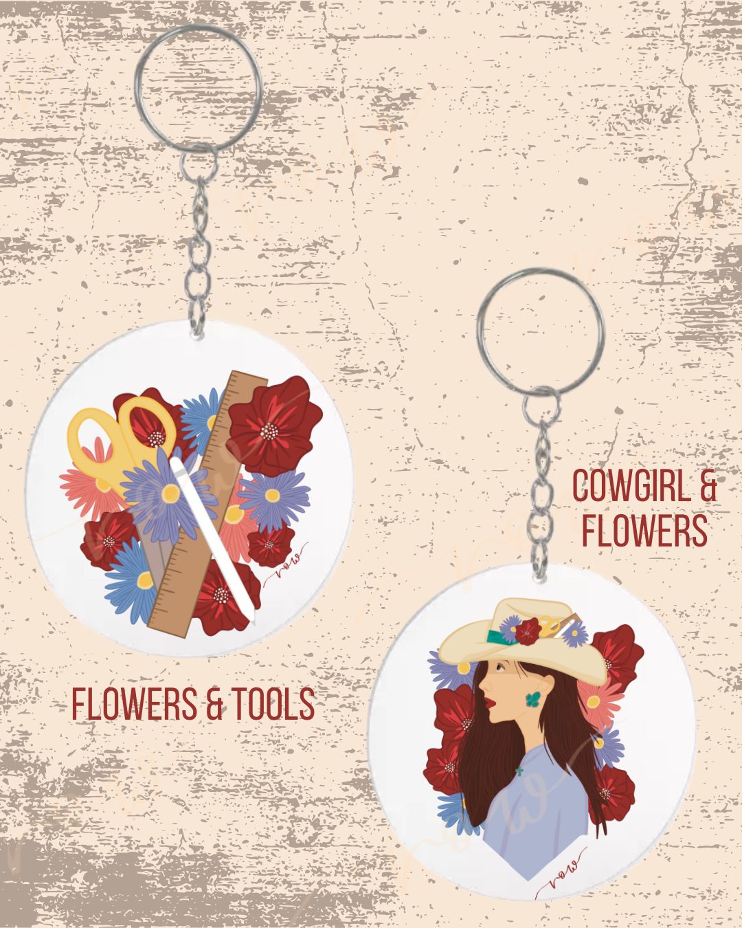 Crafty Cowgirl Acrylic Round Keychains