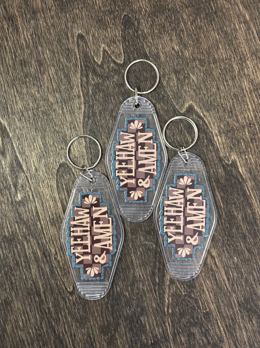 Yeehaw & Amen Motel Keychains