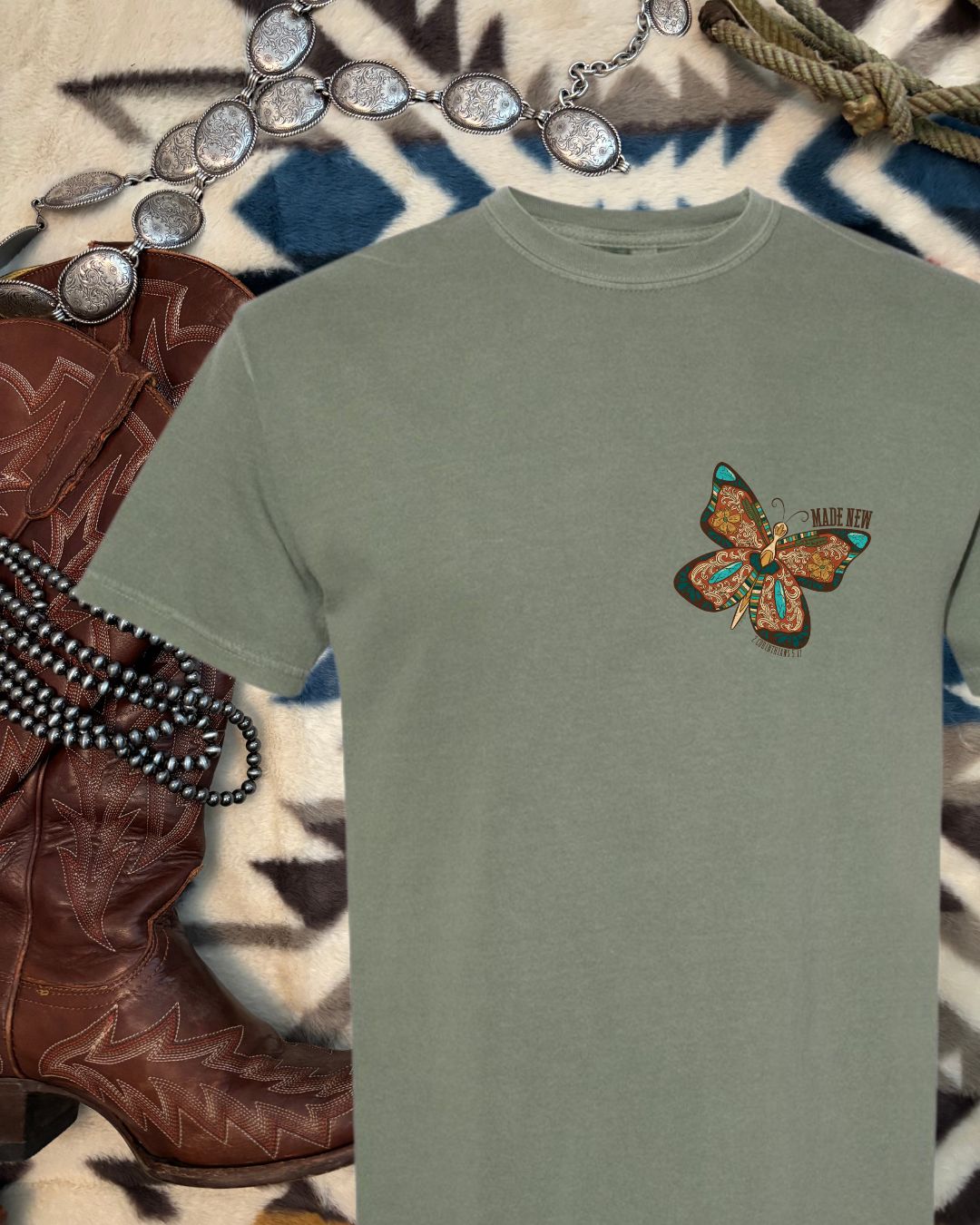 Made New Butterfly Tee, Circle Back Design, 2 Corin. 5:17