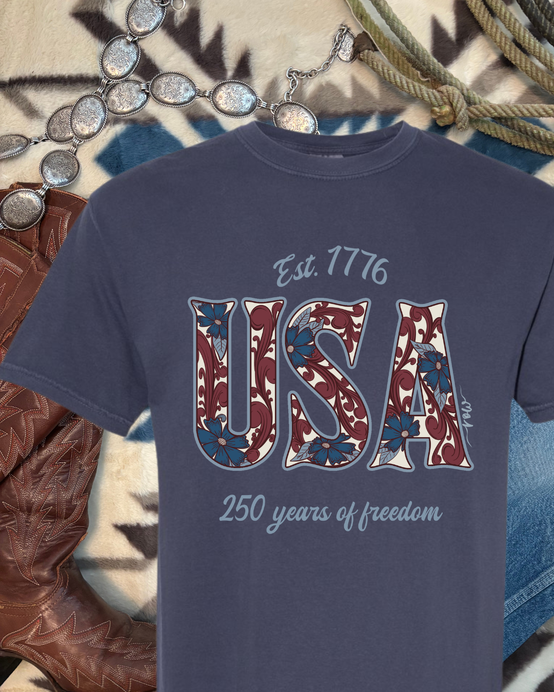 Tooled Floral USA Tee, 250 Anniversary