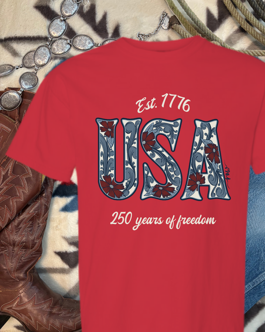 Tooled Floral USA Tee, 250 Anniversary