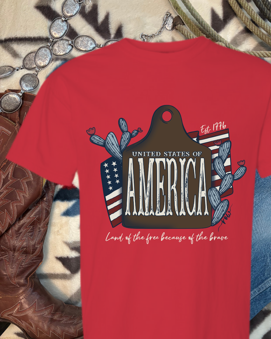 America Cow Tag Tee, USA 250 Anniversary