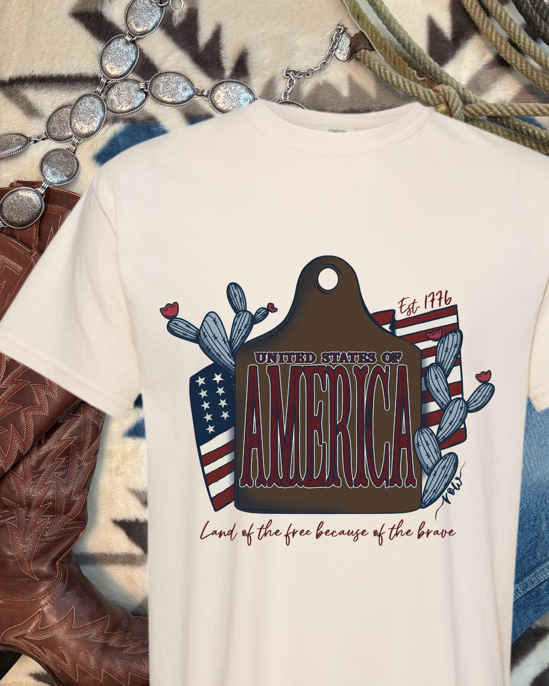 America Cow Tag Tee, USA 250 Anniversary