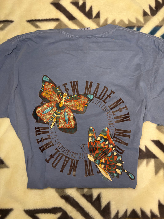 Made New Butterfly Tee, Circle Back Design, 2 Corin. 5:17