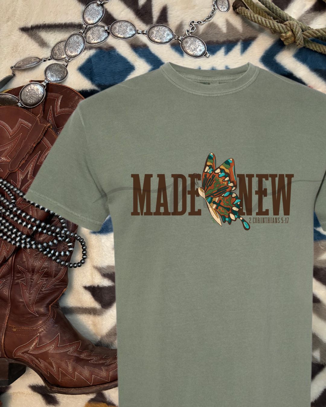 Made New Butterfly Tee, Words, 2 Corin. 5:17