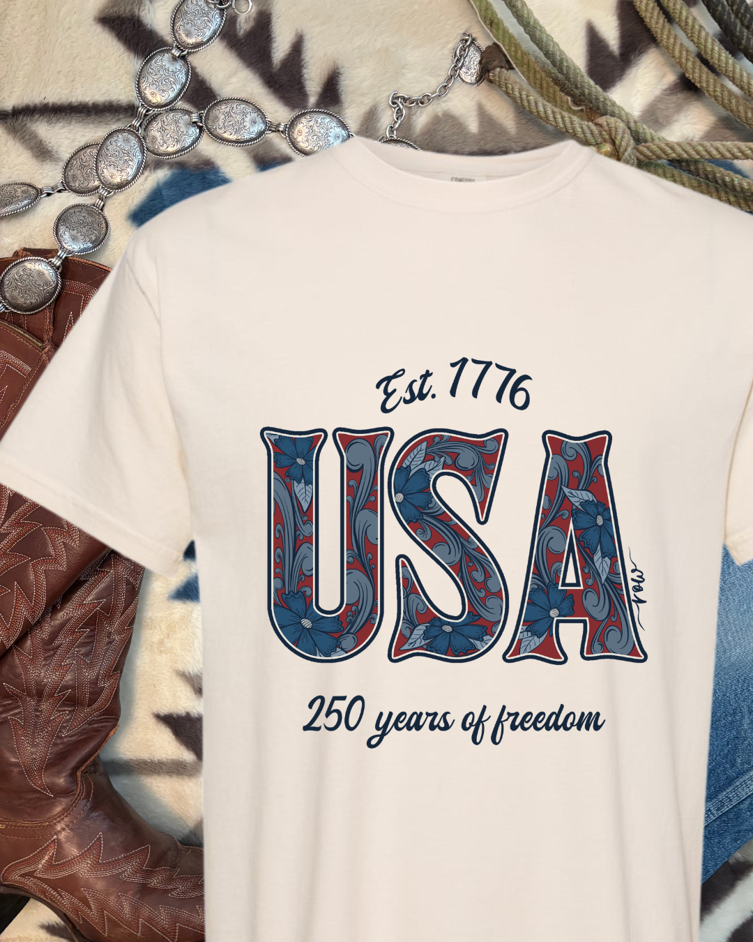 Tooled Floral USA Tee, 250 Anniversary