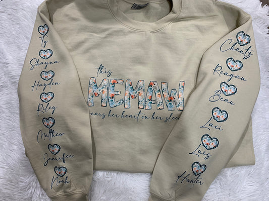 This Memaw Wears Her Heart on Her Sleeve Crewneck