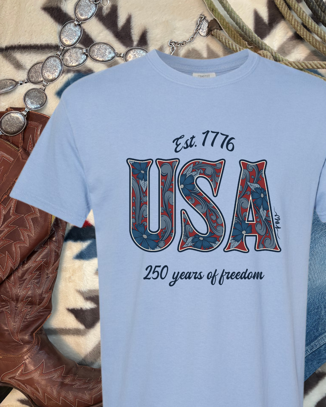 Tooled Floral USA Tee, 250 Anniversary
