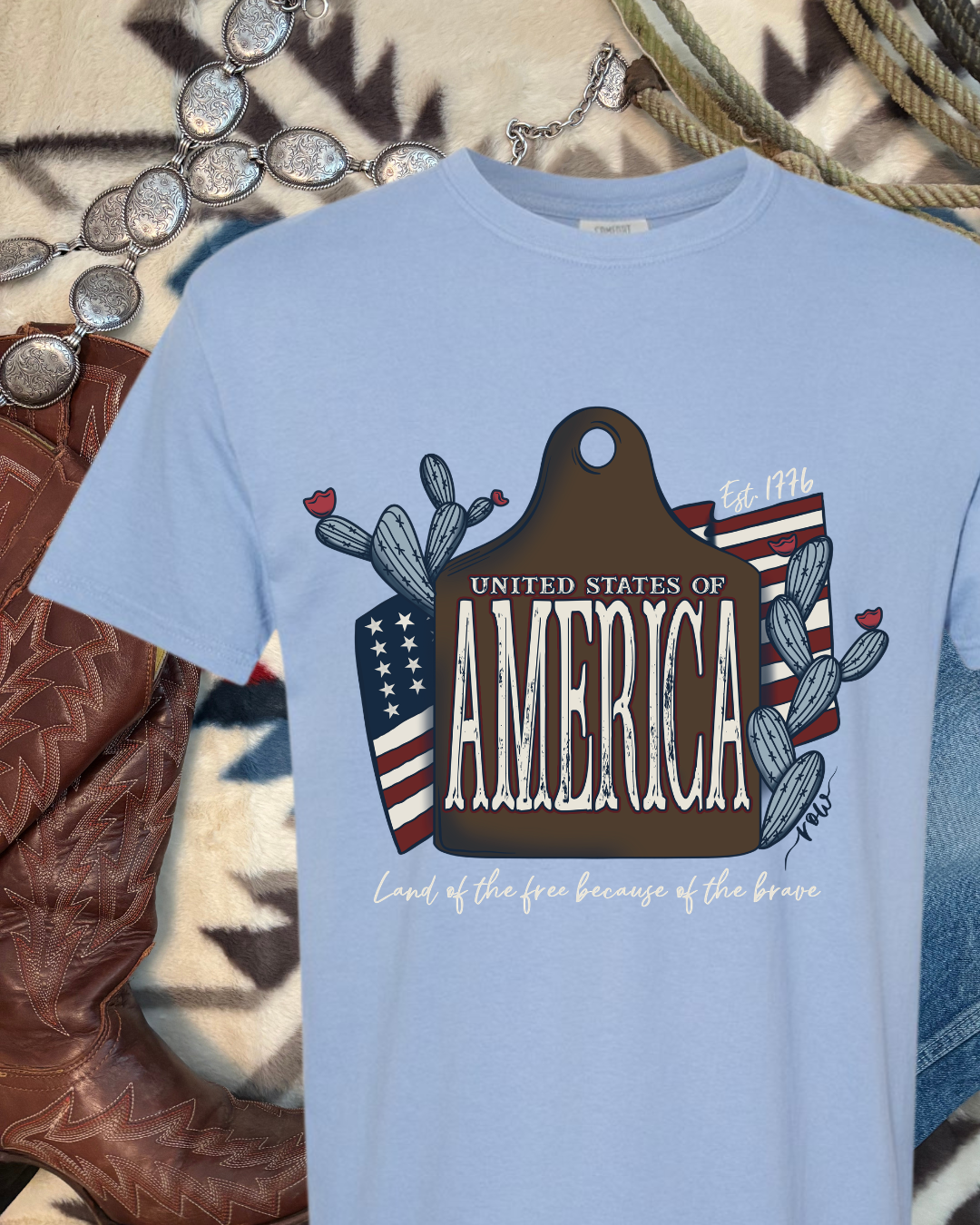 America Cow Tag Tee, USA 250 Anniversary