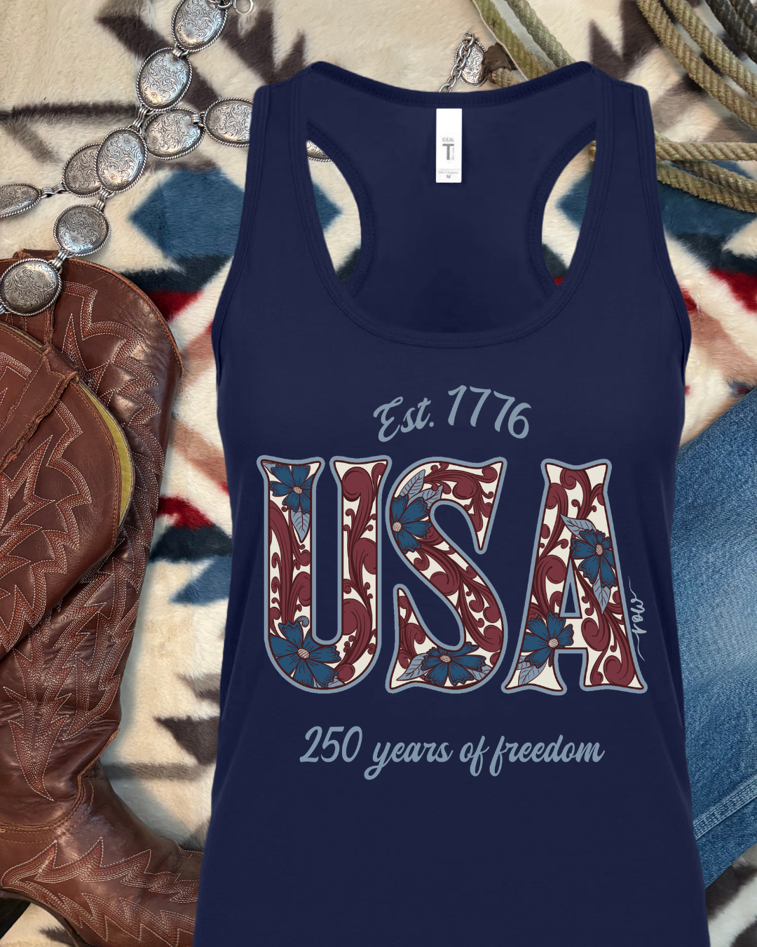 Tooled Floral USA Tank, 250 Anniversary