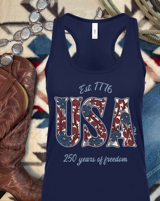Tooled Floral USA Tank, 250 Anniversary