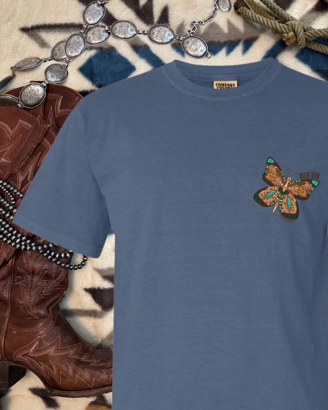 Made New Butterfly Tee, Circle Back Design, 2 Corin. 5:17