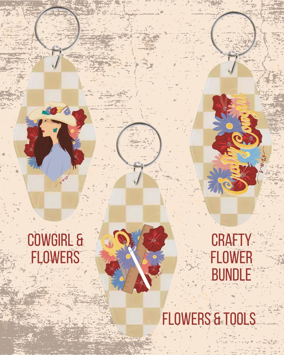 Crafty Cowgirl Acrylic Motel Keychains