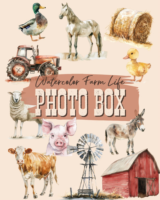 Watercolor Farm Life Photo Storage Box
