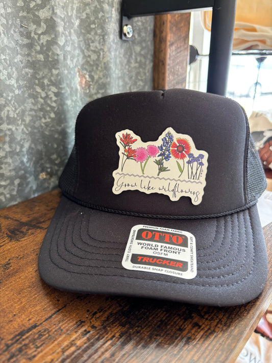 Grow Like Wildflowers Leather Patch Hats