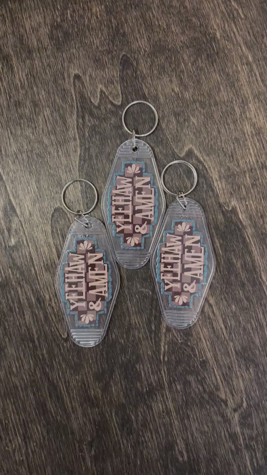 Yeehaw & Amen Motel Keychains