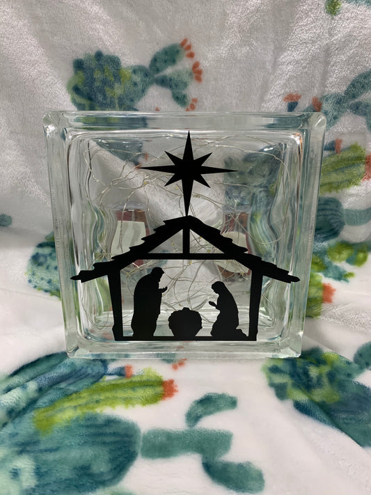 Nativity Christmas String Light Glass Box