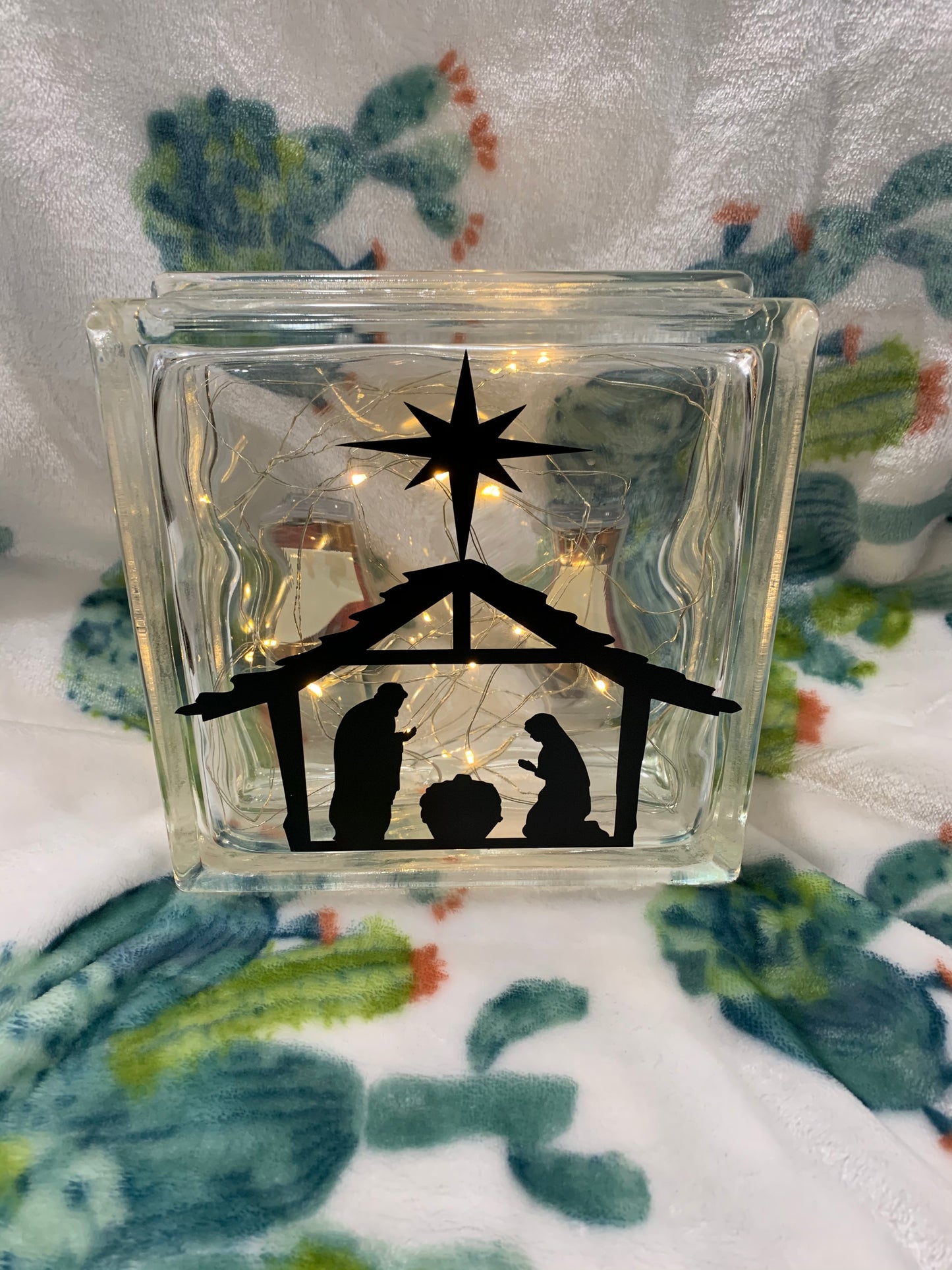 Nativity Christmas String Light Glass Box