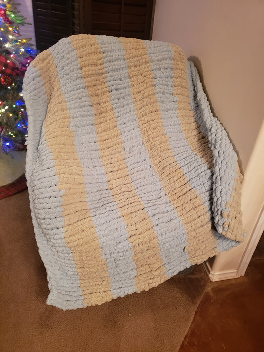 Chunky Knit Blue & Green Striped Blanket