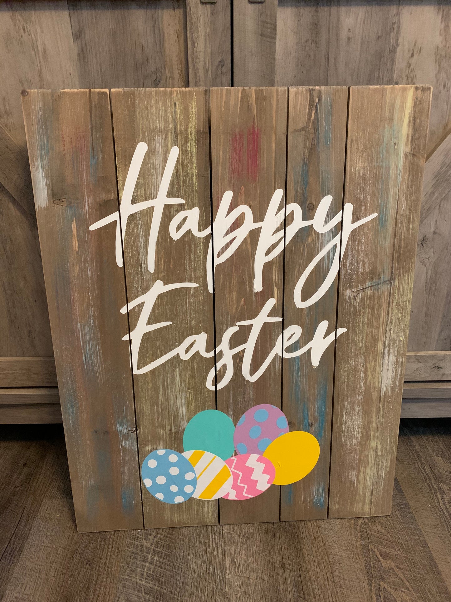 Happy Easter Egg Rustic Wooden Sign